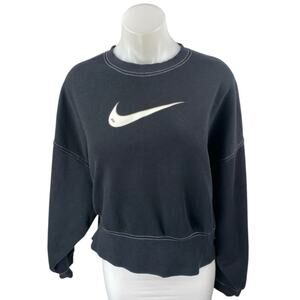 Nike Women's Black Logo Long Sleeve Crew Neck Oversized Sweatshirt Shirt Top S